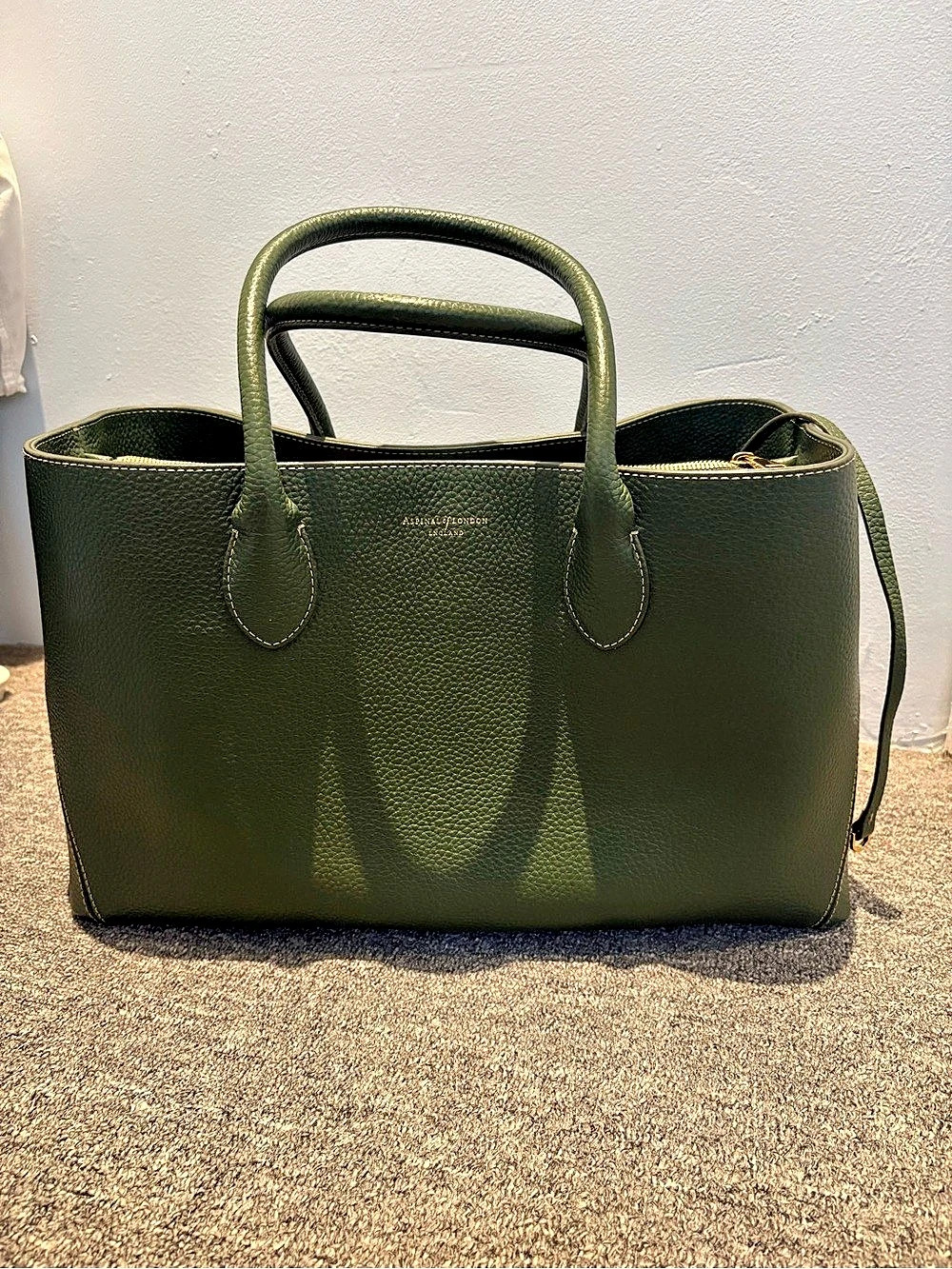 Aspinal of London Green Leather Tote Bag